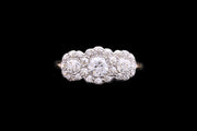 Edwardian 18ct Yellow Gold and White Gold Diamond Triple Cluster Ring
