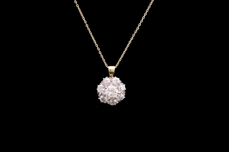 18ct Yellow Gold and White Gold Diamond Cluster Pendant