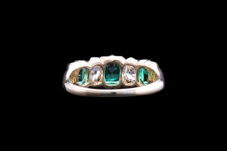 Victorian 18ct Yellow Gold Diamond and Emerald Five Stone Ring