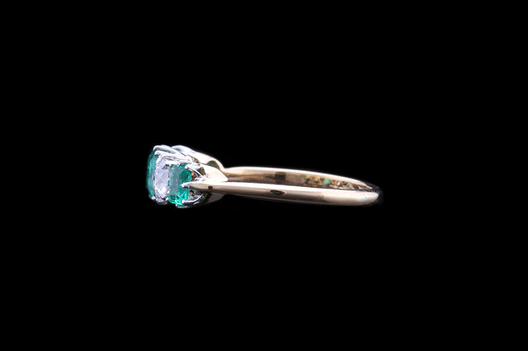 Art Deco 18ct Yellow Gold and Platinum Diamond and Emerald Five Stone Ring