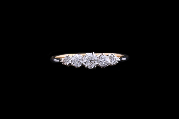 Edwardian 18ct Yellow Gold and Platinum Diamond Five Stone Ring