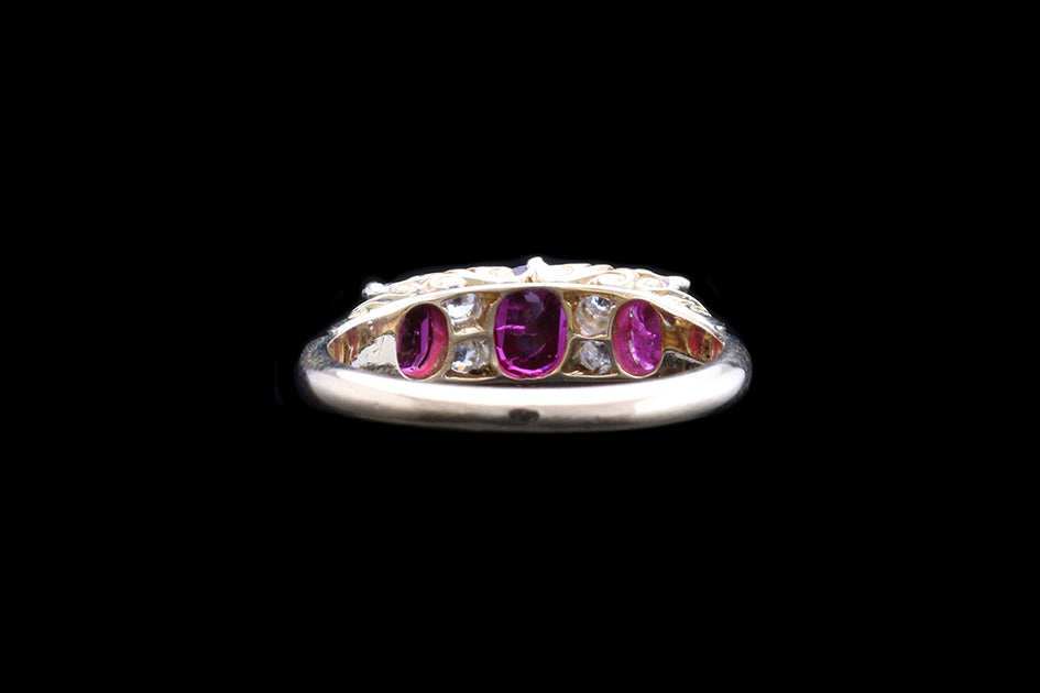 Victorian 18ct Yellow Gold Diamond and Ruby Seven Stone Ring ...