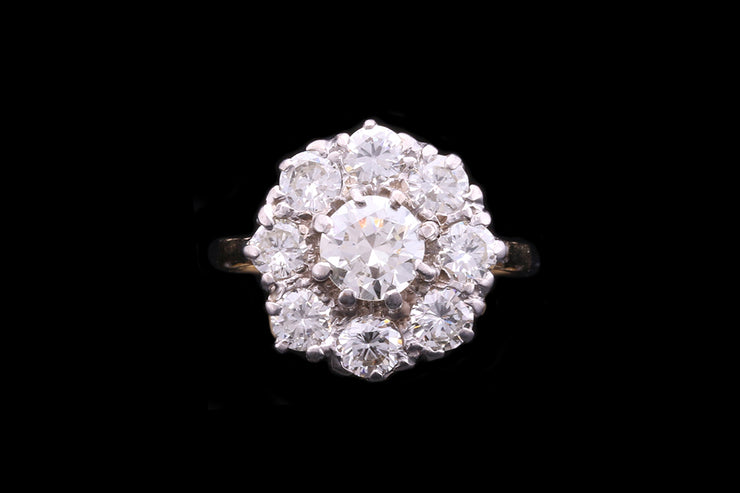 18ct Yellow Gold and White Gold Diamond Cluster Ring