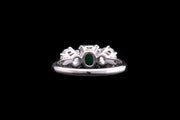 Art Deco Platinum Diamond and Colombian Emerald Three Stone Ring