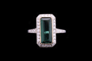 Platinum and 18ct Yellow Gold Diamond and Green Tourmaline Dress Ring with Diamond Shoulders