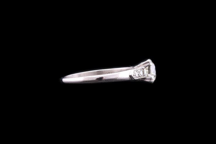 Art Deco Platinum and Iridium Diamond Single Stone Ring with Diamond Shoulders