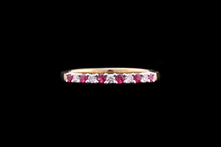 18ct Yellow Gold and White Gold Diamond and Ruby Half Eternity Ring
