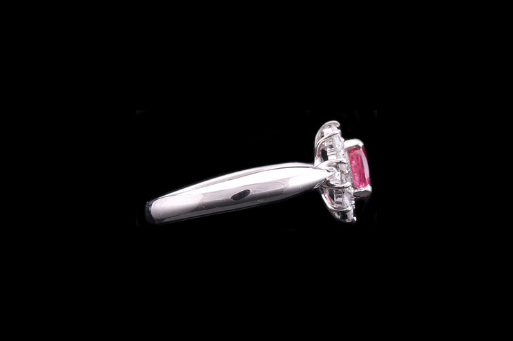 Platinum Diamond and Ruby Oval Cluster Ring