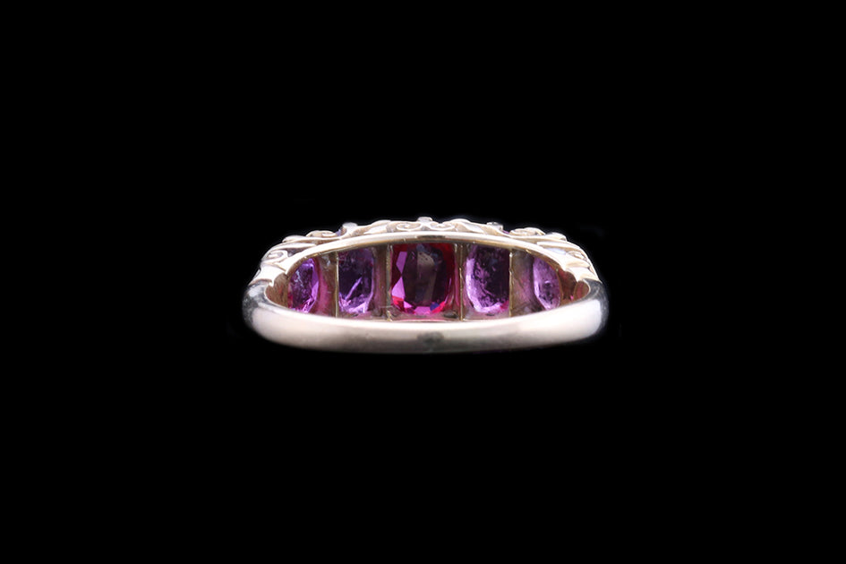 Victorian 18ct Yellow Gold Ruby Five Stone Ring with Diamond Sparks ...