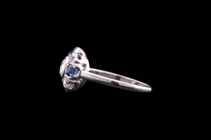 Platinum Diamond and Sapphire Cluster Ring