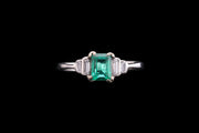 Art Deco Platinum Diamond and Emerald Dress Ring