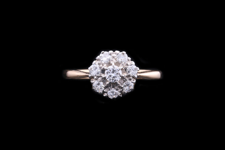 18ct Yellow Gold and Platinum Diamond Cluster Ring