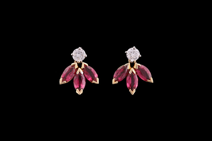 18ct Yellow Gold and White Gold Diamond and Ruby Drop Earrings
