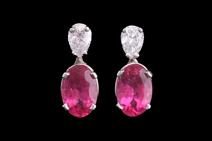 18ct White Gold Diamond and Pink Tourmaline Drop Earrings