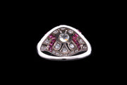 Art Deco Platinum Diamond and Ruby Bombe Ring