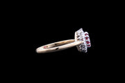 Art Deco 18ct Yellow Gold and White Gold Diamond and Ruby Oval Cluster Ring
