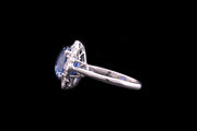 Art Deco 18ct White Gold Diamond and Ceylon Sapphire Cluster Ring with Diamond Shoulders