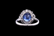 Art Deco 18ct White Gold Diamond and Ceylon Sapphire Cluster Ring with Diamond Shoulders
