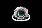 Art Deco French Platinum Diamond and Colombian Emerald Dress Ring