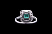 Art Deco Platinum Diamond and Emerald Square Dress Ring