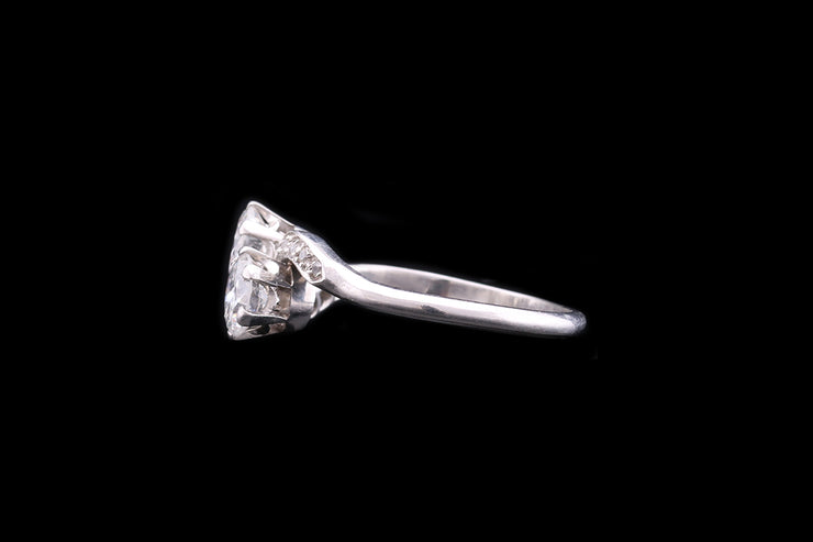 Art Deco Platinum Diamond Two Stone Twist Ring with Diamond Shoulders