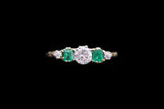 Edwardian 18ct Yellow Gold Diamond and Emerald Five Stone Ring