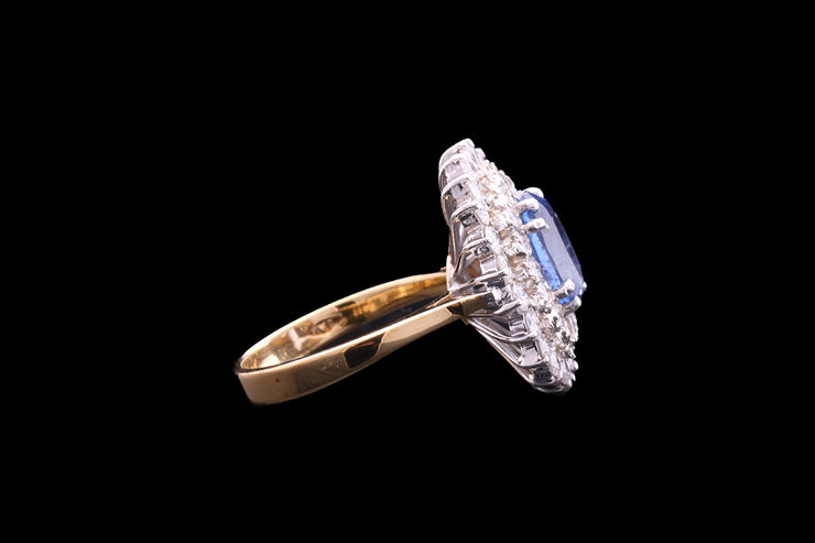 18ct Yellow Gold and White Gold Diamond and Sapphire Double Cluster Ring