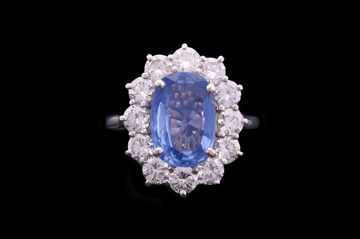 18ct White Gold Diamond and Sri Lankan Sapphire Oval Cluster Ring