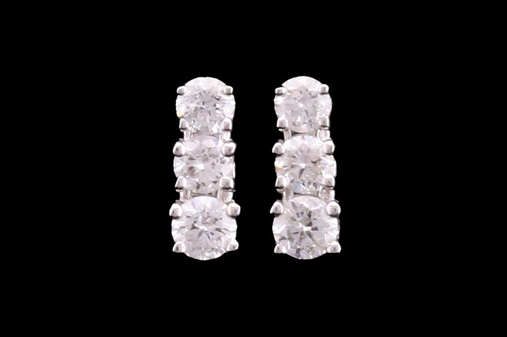 18ct White Gold Diamond Triple Drop Stud Earrings
