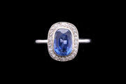Art Deco Platinum Diamond and Sri Lankan Sapphire Cluster Ring