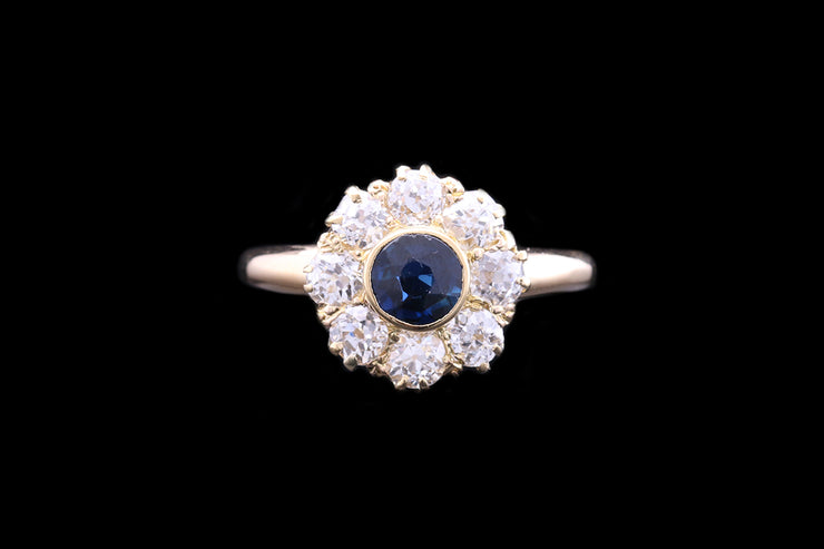Victorian 18ct Yellow Gold Diamond and Sapphire Round Cluster Ring