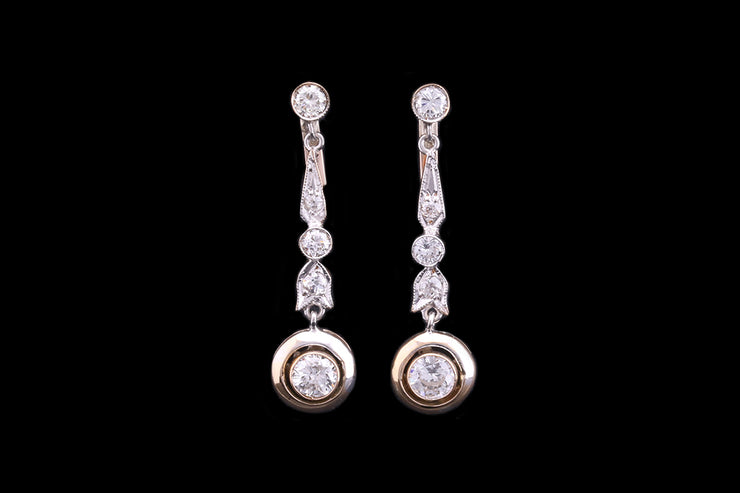 18ct White Gold and Yellow Gold Diamond Drop Earrings