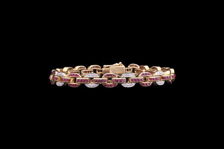 18ct Yellow Gold and White Gold Diamond and Ruby Bracelet