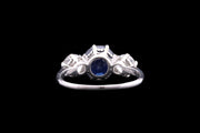 Art Deco Platinum Diamond and Sapphire Three Stone Ring
