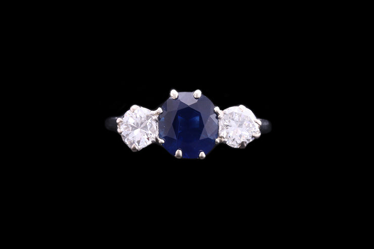 Art Deco Platinum Diamond and Sapphire Three Stone Ring