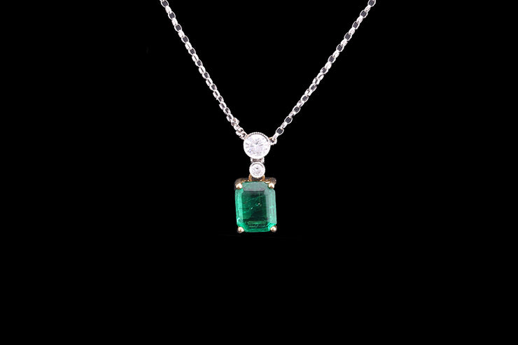 18ct White Gold and Yellow Gold Diamond and Emerald Drop Pendant