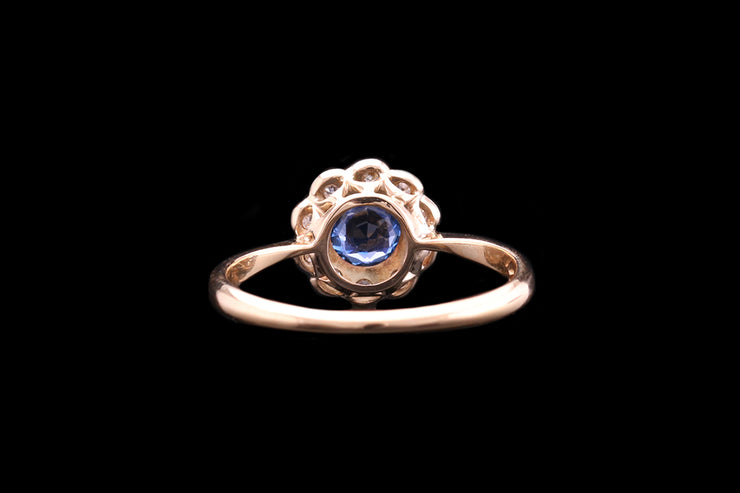Edwardian 18ct Yellow Gold and Platinum Diamond and Sapphire Daisy Cluster Ring