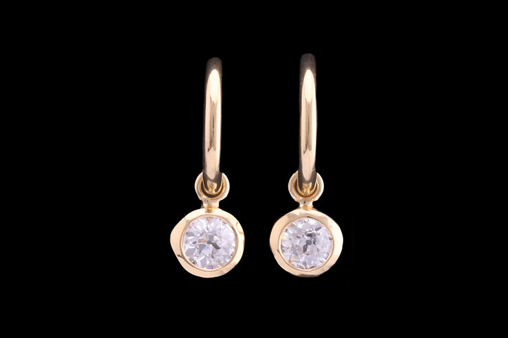 18ct Yellow Gold Diamond Hoop Drop Earrings