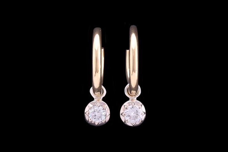 18ct Yellow Gold and White Gold Diamond Hoop Drop Earrings