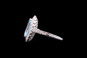 18ct White Gold Diamond and Aquamarine Marquise Cluster Ring with Diamond Shoulders