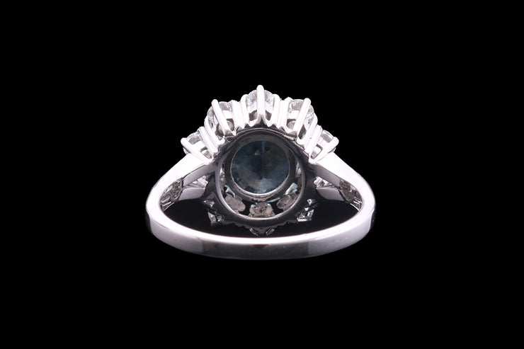 18ct White Gold Diamond and Aquamarine Cluster Ring