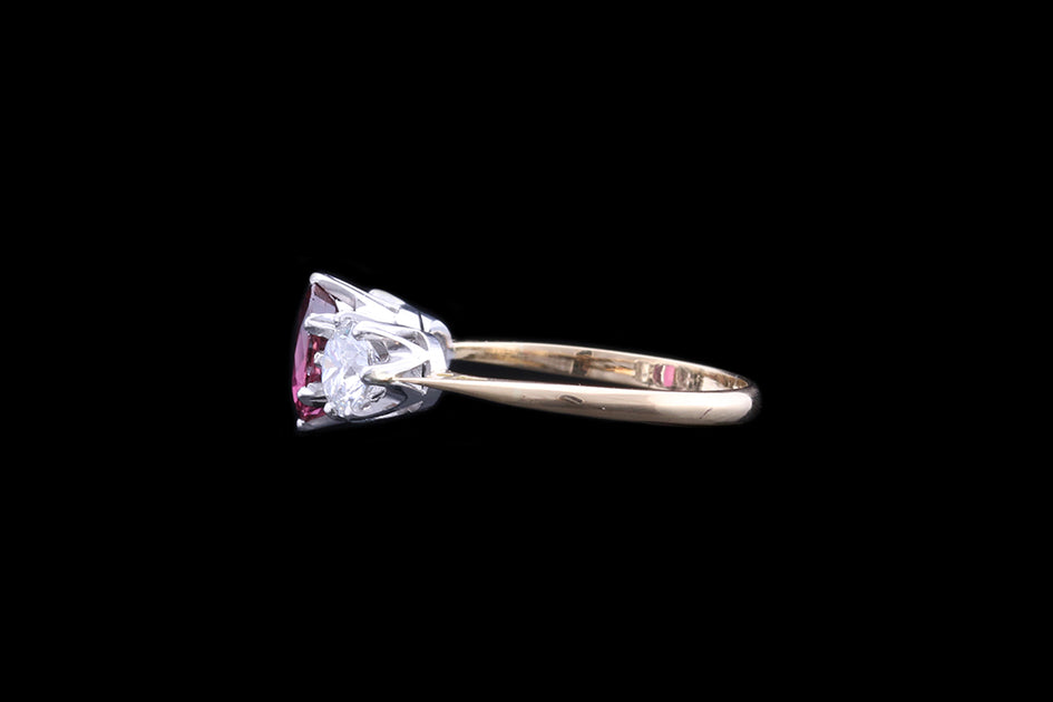 18ct Yellow Gold and White Gold Diamond and Ruby Three Stone Ring ...