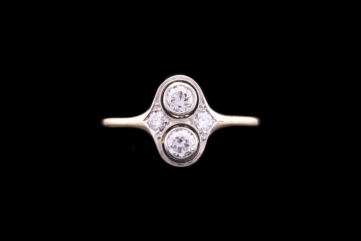 Art Deco 14ct Yellow Gold and White Gold Diamond Two Stone Dress Ring
