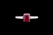 18ct White Gold Ruby Single Stone Ring with Diamond Shoulders