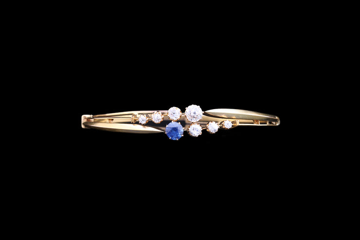 Victorian 18ct Yellow Gold Diamond and Sapphire Crossover Bangle