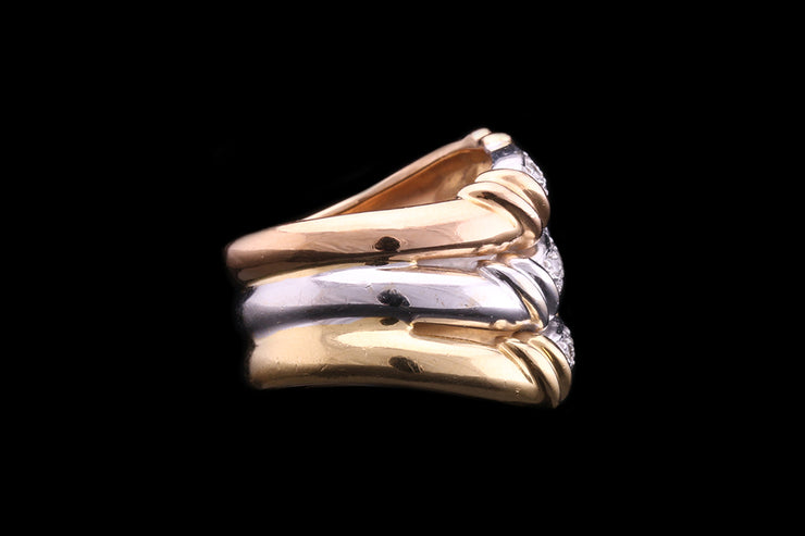 18ct Yellow Gold, White Gold and Rose Gold Diamond Trio Ring