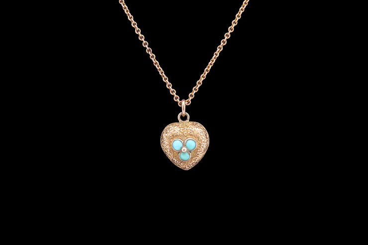 Victorian 9ct Yellow Gold Turquoise Heart Pendant