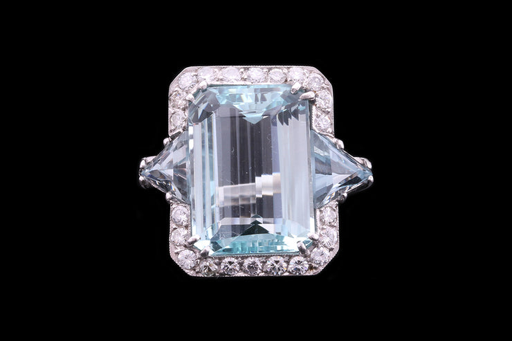 Platinum Diamond and Aquamarine Cocktail Ring
