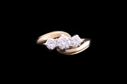 18ct Yellow Gold Diamond Three Stone Ring with Twist Shoulders