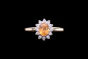 18ct Yellow Gold Diamond and Yellow Sapphire Oval Cluster Ring